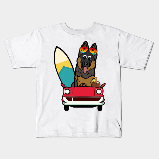 Funny Guard Dog is driving to the beach Kids T-Shirt by Pet Station